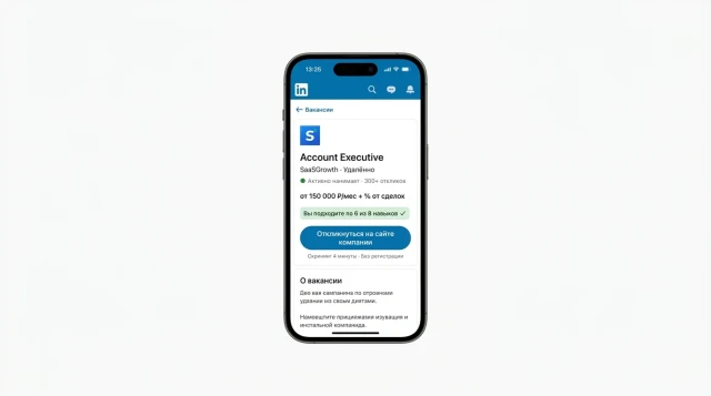 Кандидат откликается на вакансию AE в LinkedIn — бот открывается в браузере